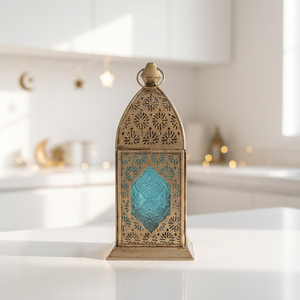 Manufacturers <b>Brass</b> Antique Metal Moroccan Candle <b>Lantern</b> with Floral Glass for Ramadan Decoration - Product Image 3