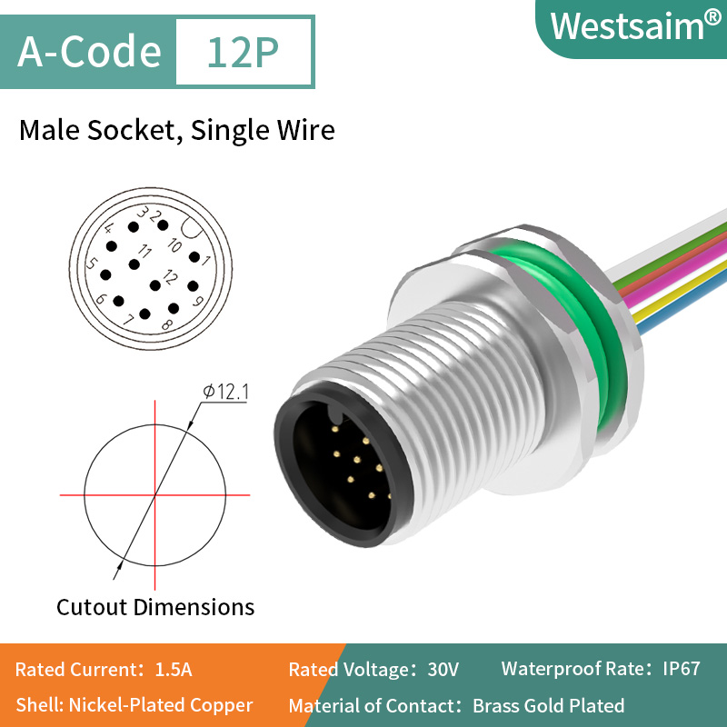 M12-A-12P male M12*1.0