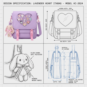 Sac à bandoulière personnalisé Kawaii Ita Bag avec fenêtre transparente en forme de cœur pour badges et figurines, idéal pour les sorties urbaines des étudiants - Product Image 6