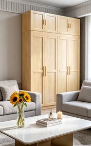 Modern Wooden <b>Wardrobe</b> Shaker Style Hinged Doors Wood Handles Freestanding <b>Large</b> Capacity Bedroom Furniture Scandinavian Design - Product Image 5