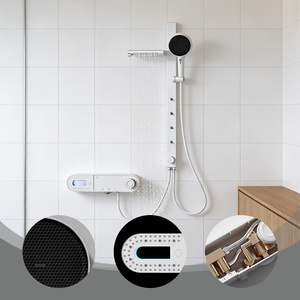 Ensemble de douche en laiton massif avec étagères murales, eau froide <span class=keywords><strong>et</strong></span> chaude, pomme de douche à affichage numérique avec augmentation de la pression - Product Image 1