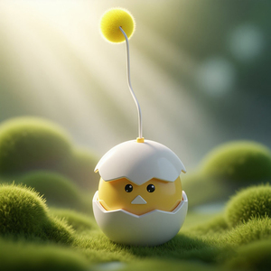 AAA giocattolo automatico a batteria con bacchetta per gatti interessante in Abs giallo guscio d'uovo batuffolo di cotone bacchetta per gatti Teaser giocattolo Roly-Poly - Product Image 6