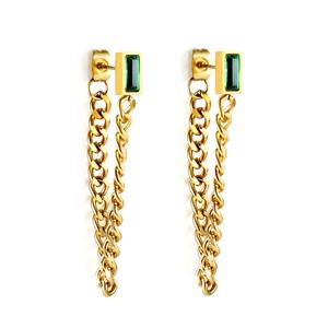 Pendientes de Moda para Mujer con Diamantes Cuadrados Verdes, Chapados en Oro de 18k, Bisutería de Acero Inoxidable, Pendientes Colgantes con Borlas y Cadena Cubana - Product Image 1