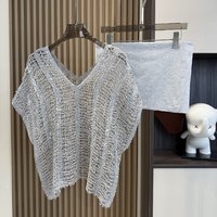 Atasan Rajut Wanita Tanpa Lengan Kerah V Ganda Bahan Linen Tipis Bernapas untuk Musim Panas, Set Rompi Dua Potong Model Berongga Kasual Stylish