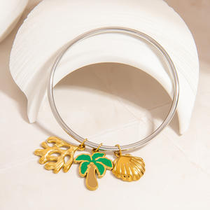 Brazalete de Acero Inoxidable con Baño de Oro de 18K y Dije de Árbol de Coco Tropical, Joyería de Moda Unisex, Origen Yiwu SZ61144 - Product Image 2