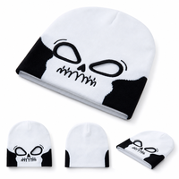Bonnet en tricot jacquard à motif crâne et yeux creux pour Halloween, 100 % acrylique, style masque amusant, idéal pour les fêtes d'Halloween, le cosplay et les costumes de rue