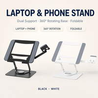 Support pour ordinateur portable et téléphone, support double écran, bras latéral pour téléphone, acier, 360° °   Base rotative pliable pour bureau et maison, en gros