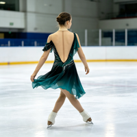 Robe de patinage artistique vert foncé à épaules dénudées, costume décoré de strass pour la compétition et les spectacles des adultes et des enfants