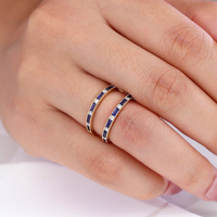 Saphir Eternity-Ringe Dünner Stapelring 10K Gelbgold-Einlage mit Labor-Saphir und Moissanit Perfekt als Neujahrsgeschenk