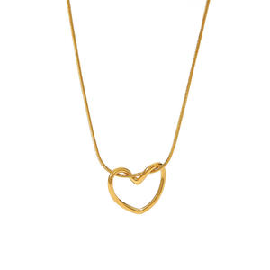 Chaîne de collier pendentif coeur plaqué or 18 carats chaîne à maillons tendance pour les fêtes avec un grand coeur pour cadeau de fête des mères maman - Product Image 1