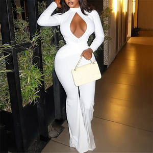 Tuta Intera <span class=keywords><strong>Elegante</strong></span> da <span class=keywords><strong>Donna</strong></span> con Maniche Lunghe, Dettagli Traforati, Vita Alta e Pantaloni a Zampa - Product Image 5