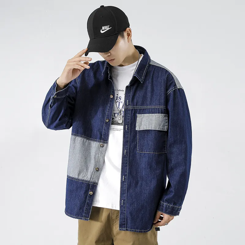 New Arrival Street Style Loose Retro Collection Men Splicing Denim Jacket Casual Jacket