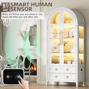 Vitrina Moderna Arqueada de Madera Hecha a Mano con Puertas de Vidrio, Gabinete de Almacenamiento Blanco para Sala de Estar, Apartamento o Escuela - Product Image 4