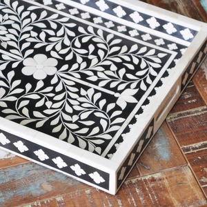 ถาดไม้ใส่โต๊ะกาแฟทำจากไม้ทนทานงานแฮนด์เมดเป็นมิตรกับสิ่งแวดล้อมของช่างฝีมือระดับพรีเมี่ยมฝังกระดูกสำหรับตกแต่งบ้านการออกแบบที่ทันสมัยงานแต่งงาน Diwali - Product Image 4