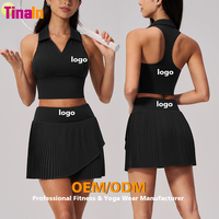 Conjunto de Tenis para Mujer, Diseño Personalizado Directo de Fábrica Tinain OEM, Top Corto con Cuello Polo, Falda Plisada de Cintura Alta, Elástica, Suave, Lisa y Transpirable