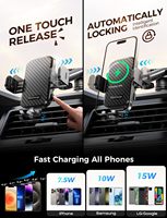 Chargeur de voiture sans fil robuste, fixation automatique 15W à charge rapide, support stable à ventouse, compatible universel avec tous les smartphones