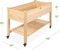 Pot Tanaman Kayu Terangkat 48x24x32-inci dengan Roda yang Dapat Dikunci, Rak Penyimpanan