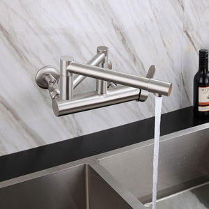 Robinet <span class=keywords><strong>mitigeur</strong></span> de <span class=keywords><strong>cuisine</strong></span> rotatif <span class=keywords><strong>brossé</strong></span> en acier inoxydable 304, eau chaude et froide, montage mural - Product Image 4