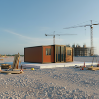 Maison conteneur extensible moderne Zhanshun de 20 pieds avec mur rideau en verre, véranda carrée noire, design contemporain pour petite maison