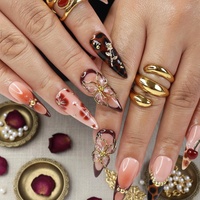 Ongles en acrylique épais faits à la main, motif fleur de cerisier 3D sculpté au gel, finition brillante, peints à la main, 10 pièces, vente en gros