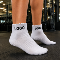 Chaussettes de Pilates respirantes, antidérapantes, à compression, avec bordure festonnée, en tricot, pour le sport