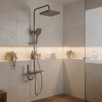 Ensemble de douche carré classique en acier chromé poli, système mural avec jet pluie, barre coulissante pour baignoire, 5 poignées