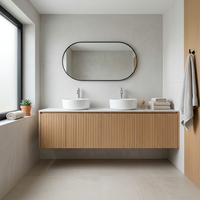 Mueble de Baño con Doble Lavabo para Montar en la Pared, con Gabinete de Madera Acanalada, Cajones de Almacenamiento Abiertos, Diseño Moderno para Proyectos Hoteleros