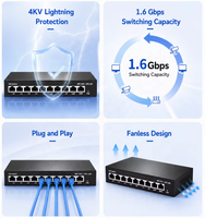 Switch PoE Fast Ethernet de 8 Puertos, 2 Puertos Uplink, 120W, Sin Administración, IEEE802.3af/at, Switch Power Over Ethernet para CCTV