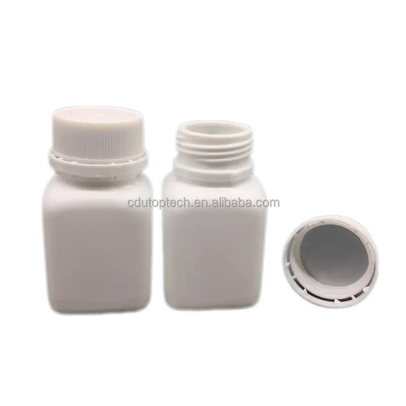 30Ml Lege Hdpe Vierkante Vorm Plastic Capsules Pil Flessen Kleine 1Oz Wit Geneeskunde Flessen Met Tamper Proof Caps