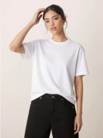 T-shirt en coton pour femme, col rond, grande taille, décontracté, mode estivale, couleur unie, doux, basique, hauts féminins, design simple