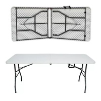 Table rectangulaire Portable en plastique blanc, facile à nettoyer, résistant à l'humidité, pliable en demi-longue, pour l'extérieur, Offre Spéciale, 6 pieds