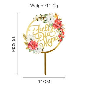 Décoration de gâteau pour la fête des mères, insert en acrylique rond avec inscription 'Feliz Dia Mama' en espagnol, magnifique couronne décorative - Product Image 5