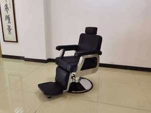 Fauteuil de barbier de luxe en acier inoxydable avec base en titane noir et pompe géante, dossier inversé, pour salon de coiffure - Product Image 2