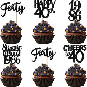 Adornos <span class=keywords><strong>para</strong></span> Cupcakes Negros de <span class=keywords><strong>40</strong></span> Cumpleaños, con Brillantina, <span class=keywords><strong>para</strong></span> Celebrar <span class=keywords><strong>40</strong></span> Años, Decoración <span class=keywords><strong>para</strong></span> Fiestas - Product Image 1