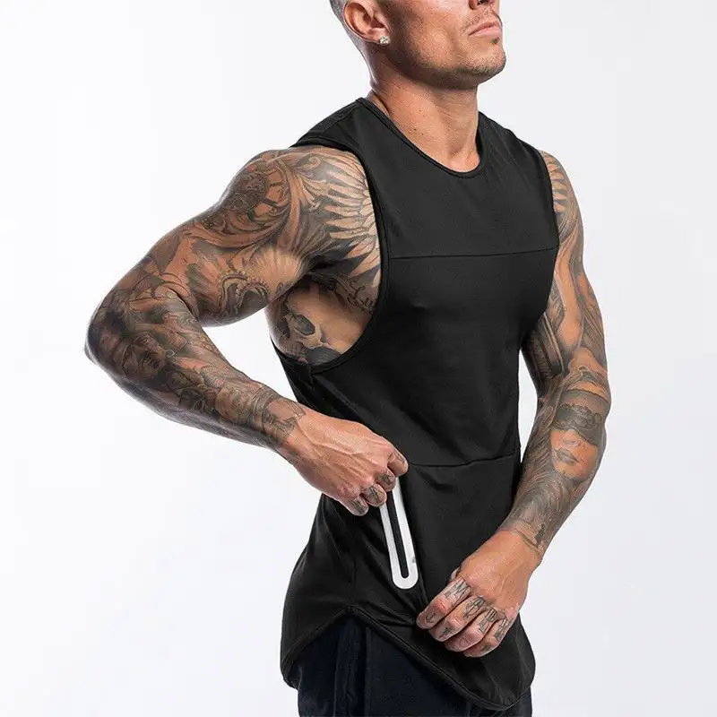 Camicia a fondo fitness da uomo ad asciugatura rapida con scollo tondo estivo