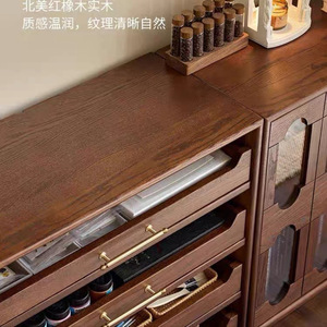 French Style <b>Solid</b> <b>Wood</b> Wine Cabinet <b>Bookcase</b> Oak Material Display Living Room Storage Multi Functional Cabinet - Product Image 3