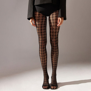 Women's Black Houndstooth Pattern Fishnet Stockings Ultra Thin 0D Nylon Transparent Pantyhose For Youth Fashionable Sexy Style - Product Image 2