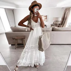2022 moda yaz elbiseler artı boyutu kadın elbiseleri boho kayma uzun beyaz dantel plaj elbise