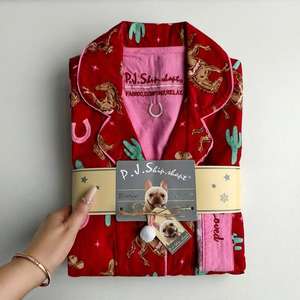 ชุดนอนแขนยาวผ้าคอตตอนขนนุ่มสำหรับผู้หญิงแฟชั่นฤดูใบไม้ผลิฤดูใบไม้ร่วงเอวยางยืดลายดอกไม้สุดหรู - Product Image 4