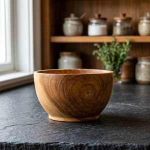 Grand saladier multifonctionnel en bois d'acacia poli, style vintage, écologique, pour la cuisine et les réceptions - Product Image 1