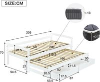 Lit d'appoint extensible en bois massif blanc avec tiroir de rangement, lit pour enfant en bois blanc avec rangement, canapé-lit mural avec tiroir