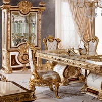 Ensemble de table à manger royale européenne 6 places, table à manger de luxe en bois massif et chaises, mobilier de salle à manger française