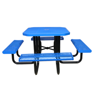 Table de pique-nique commerciale à bords courbés en métal, banc, meubles de jardin, table à manger en acier, table basse pour aire de jeux, patio, extérieur