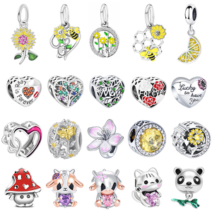 Hạt charm hình thú, hoa và cây, bán buôn, chất lượng cao, bạc 925, men, zircon đỏ thời trang, quà kỷ niệm - Product Image 1