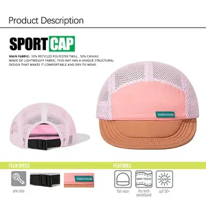 [Pliage gratuit] Logo personnalisé maille 5 panneaux respirant chapeau de sport pliable à séchage rapide Gorras doux pliable chapeaux de camp de course