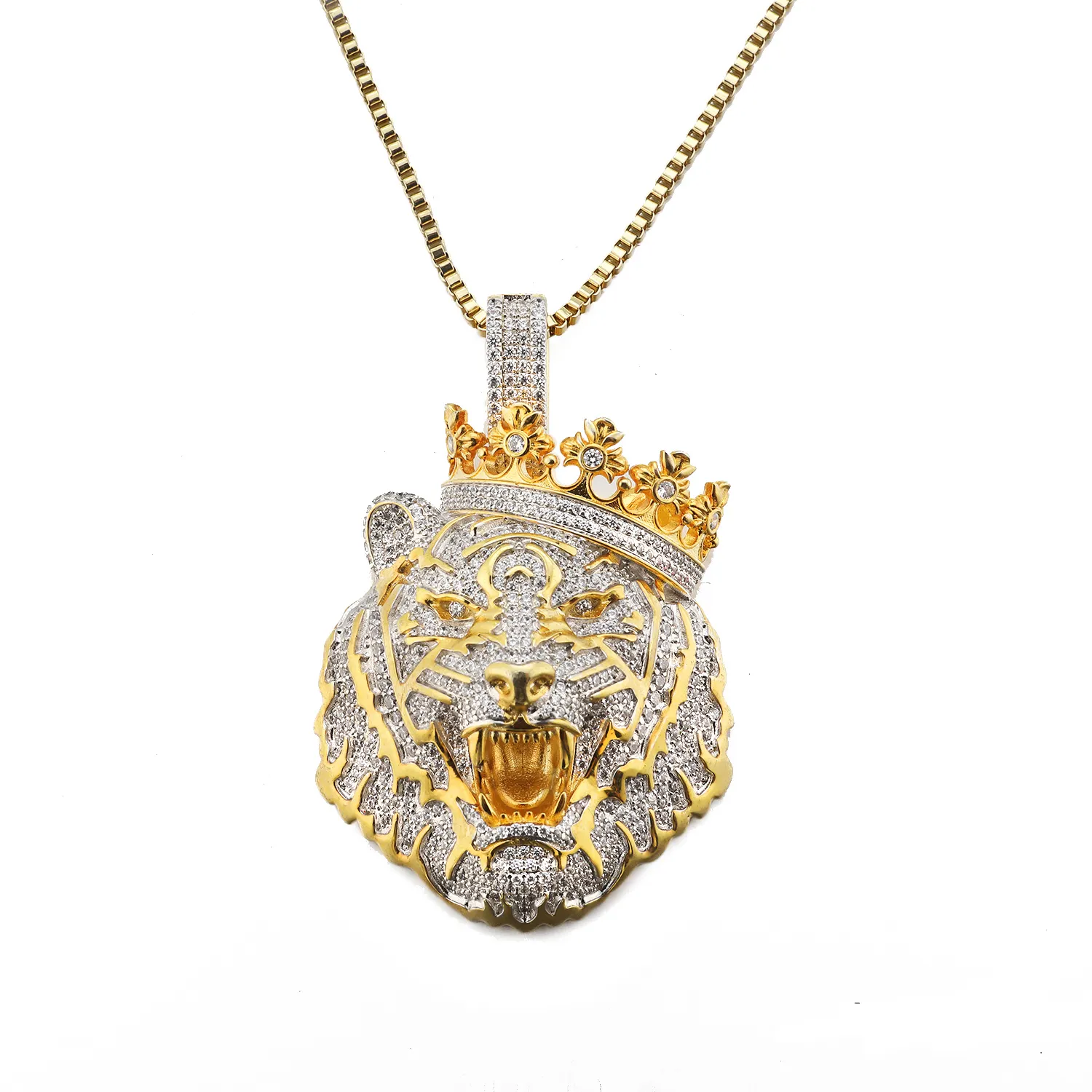 JASEN JEWELRY Hip hop moissanite diamond 925 silver sterling 18k gold iced out king crown lion pendant