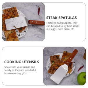 Spatule de barbecue en acier inoxydable avec manche en bois, antiadhésive, pour pizza, crêpes, steak, et pelle à fromage, spatule à gâteau pour plaque de cuisson plate - Product Image 4