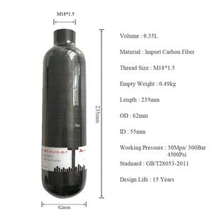 Cilindro de Fibra de Carbono AISUKY para <span class=keywords><strong>Buceo</strong></span> de Alta Presión, 0.35L, 30Mpa, Totalmente Envuelto, Rosca M18*1.5, Tanque de Gas Pequeño para Oxígeno - Product Image 3