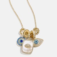 Collier Pendentif Personnalisé en Gros Plaqué Or 18 carats, Breloques DIY Initiales Nacre Oeil pour Femme