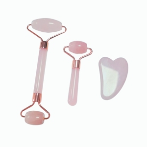 Piedra de masaje facial 100% natural, kit 3 en 1, rodillo de jade y cuarzo rosa, set de guasha - Product Image 2